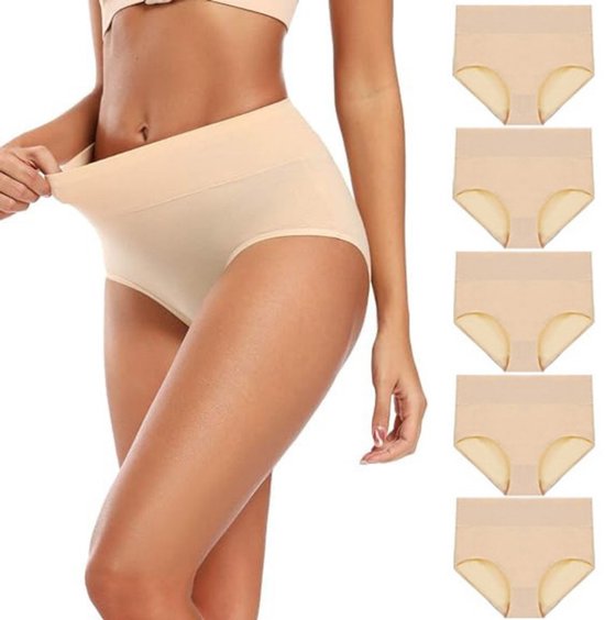 WOWENY Naadloze damesboxershorts, onderbroek met pijpen, ademend, middelhoge taille, vrouwen, elastische korsetslips ondergoed, tailleslip, beige-2, L