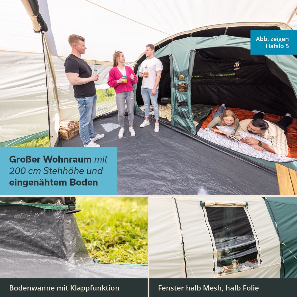 Skandika tunneltent Hafslo 4 Sleeper Protect - Tent voor camping, 4 personen, waterdicht, met ingenaaide tentvloer, 5000 mm waterkolom, voortent en donkere slaapcabine | Tent, familietent – foto 2