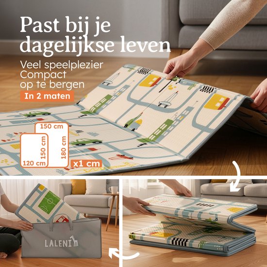 Laleni Speelmat Sindal - Waterdicht Speelkleed Baby - Met Tas - 150 x 180 x 1 cm - Stadsprint van Laleni — afbeelding 3