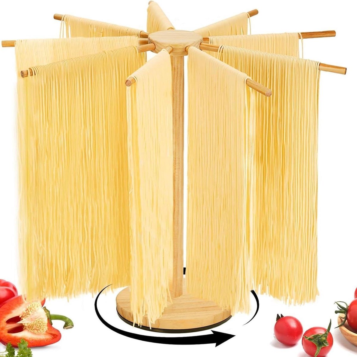 Draaibare pastadroger met 9 stanggrepen voor verse Italiaanse en Chinese pasta