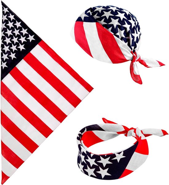 Bandana USA - Hoofddoek Nekdoek - Feestelijke Accessoire - Iconisch Patroon - 55 x 55 cm - Rood Wit Blauw