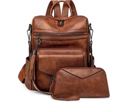 Rugzak dames - rugzak meisje - rugzak heren - Womens Fashion Backpack Purse for Women Leather Multipurpose - PU Ladies Shoulder Bag - Travel bag - Satchel Handbags - bruin