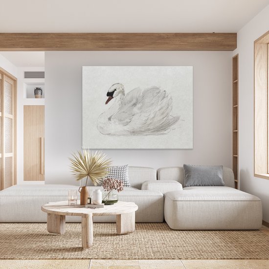 Tableau Toile Artaza Cygne à l'Aquarelle avec Nuances de Gris Douces sur un Fond Clair - 120x90 cm - Grand - Décoration Murale Salon - Tableaux - Décoration Murale