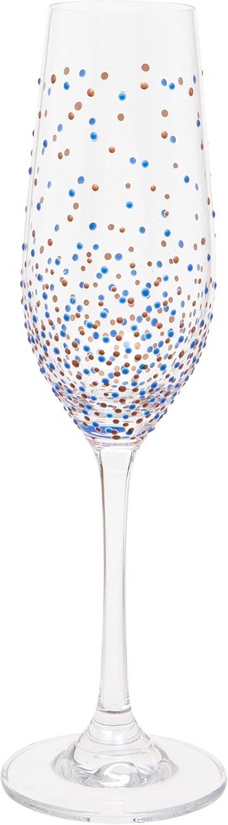 Handgeschilderde Champagneglazen met Blauwe Stip, 220ml Luxe Cadeauverpakking