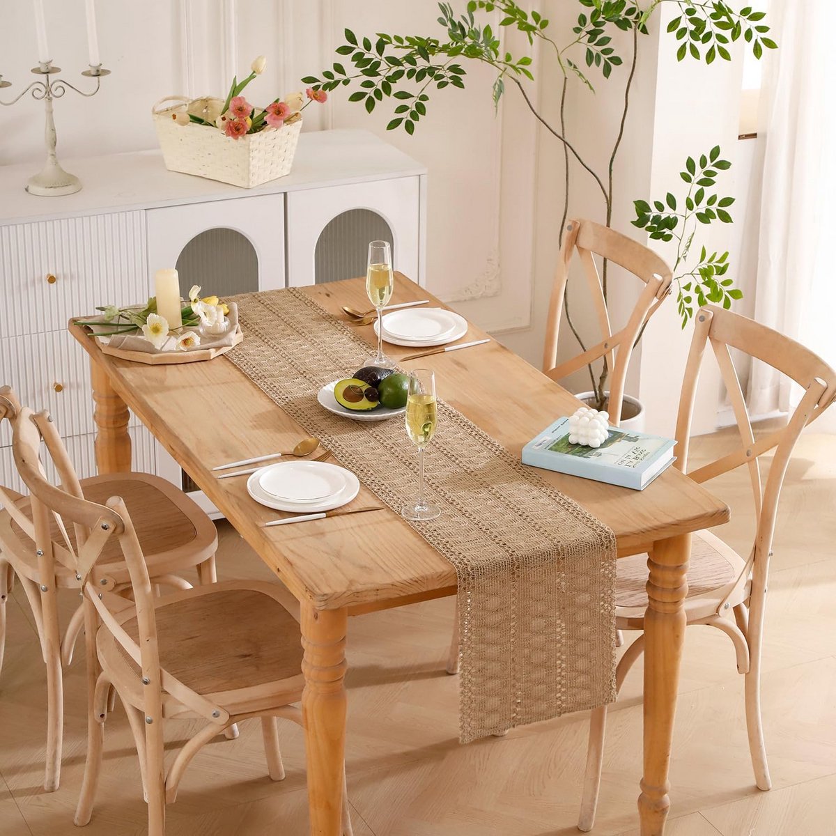 Loper Tafelloper Jute Macramé 30 x 183 cm Rustiek Beige Tafeldecoratie