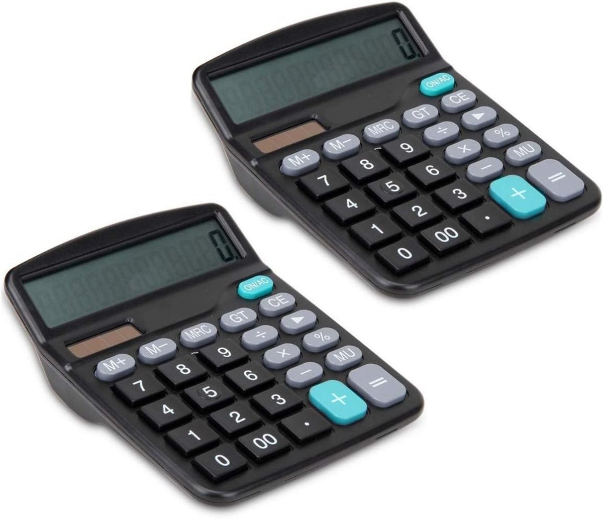 Twee 12-cijferige Bureaucalculators met Groot Scherm, Zonne- en Batterijvoeding