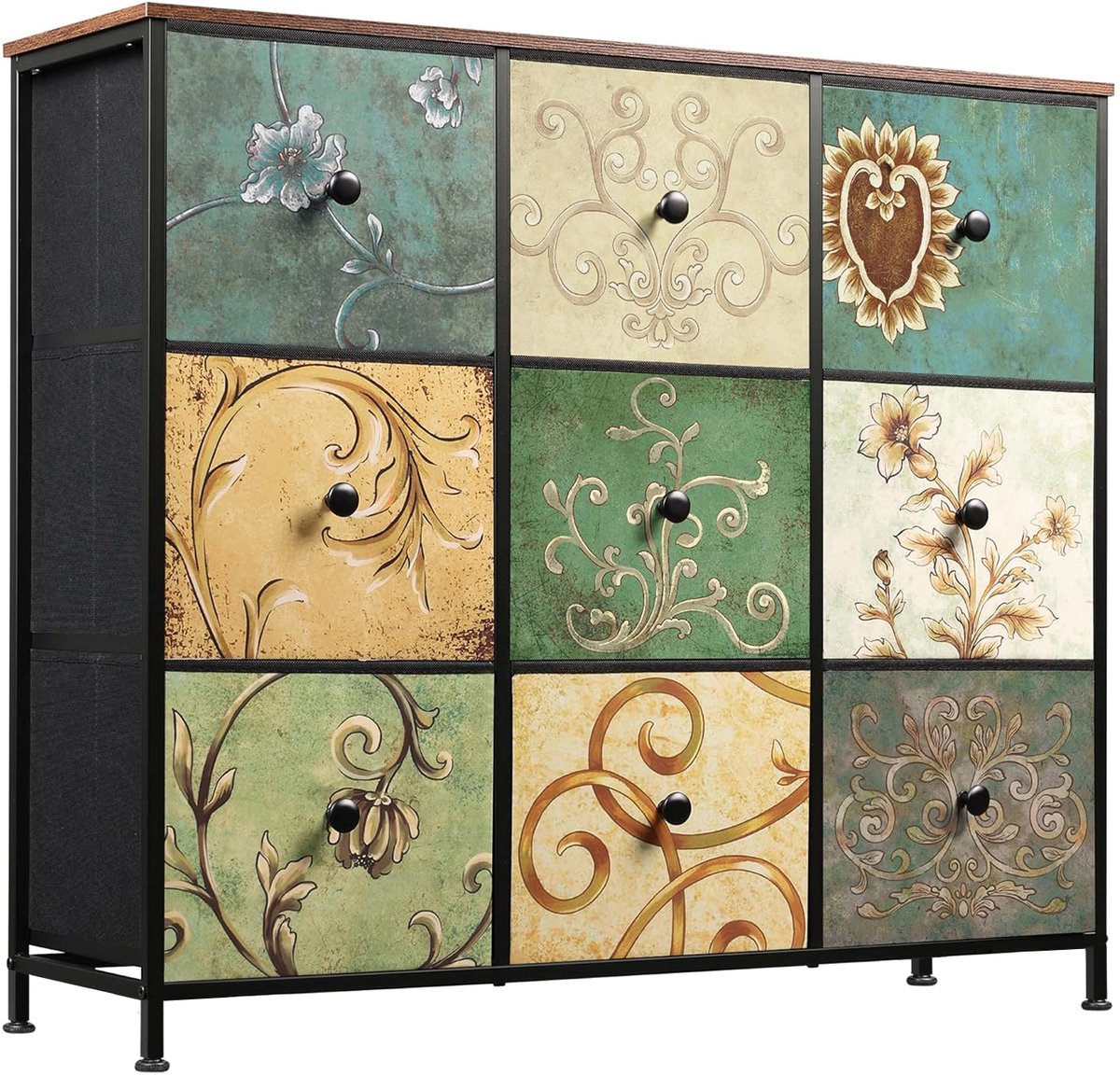 Retro Dressoir met 9 Laden – Vintage Opbergkast 100x30x86,5 cm – Stijlvol & Functioneel Meubel
