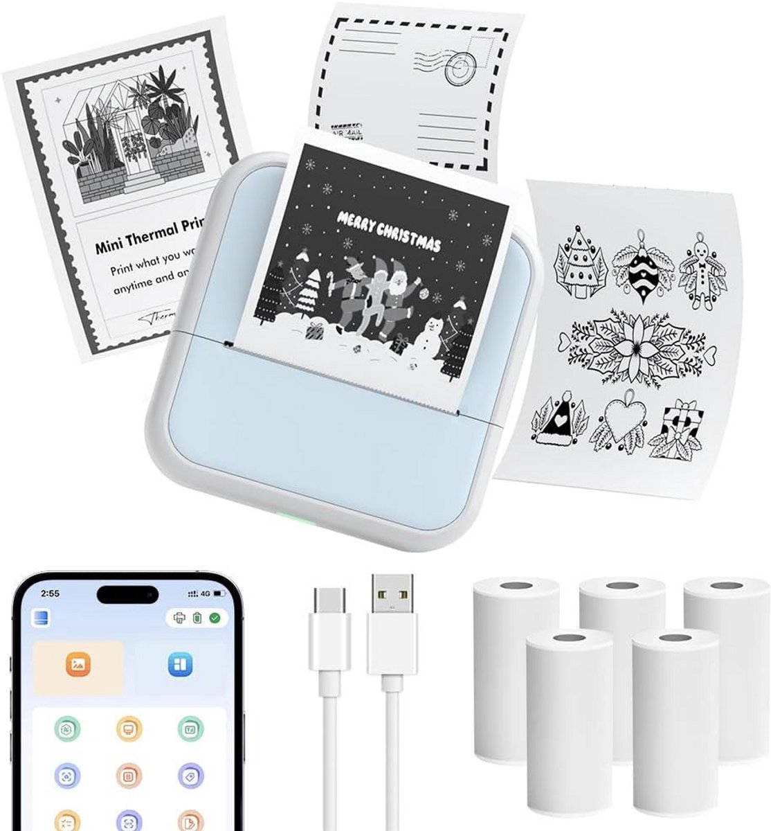 Draagbare Mini Fotoprinter met Bluetooth - Compact Thermisch Printapparaat voor Mobiel
