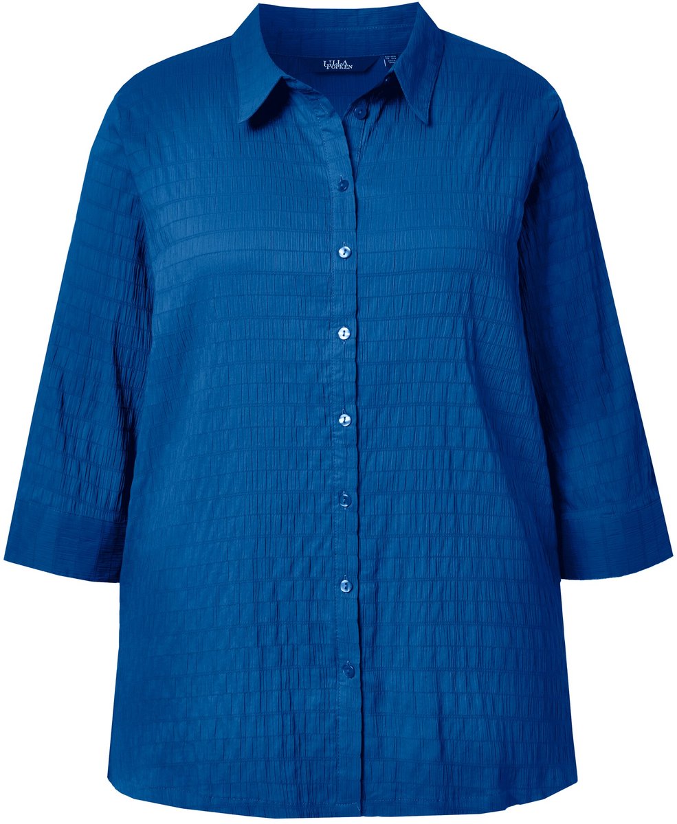Ulla Popken - Dames - Blouse bubble-kwaliteit overhemdkraag 3/4-mouwen - Kobaltblauw - Maat 46+