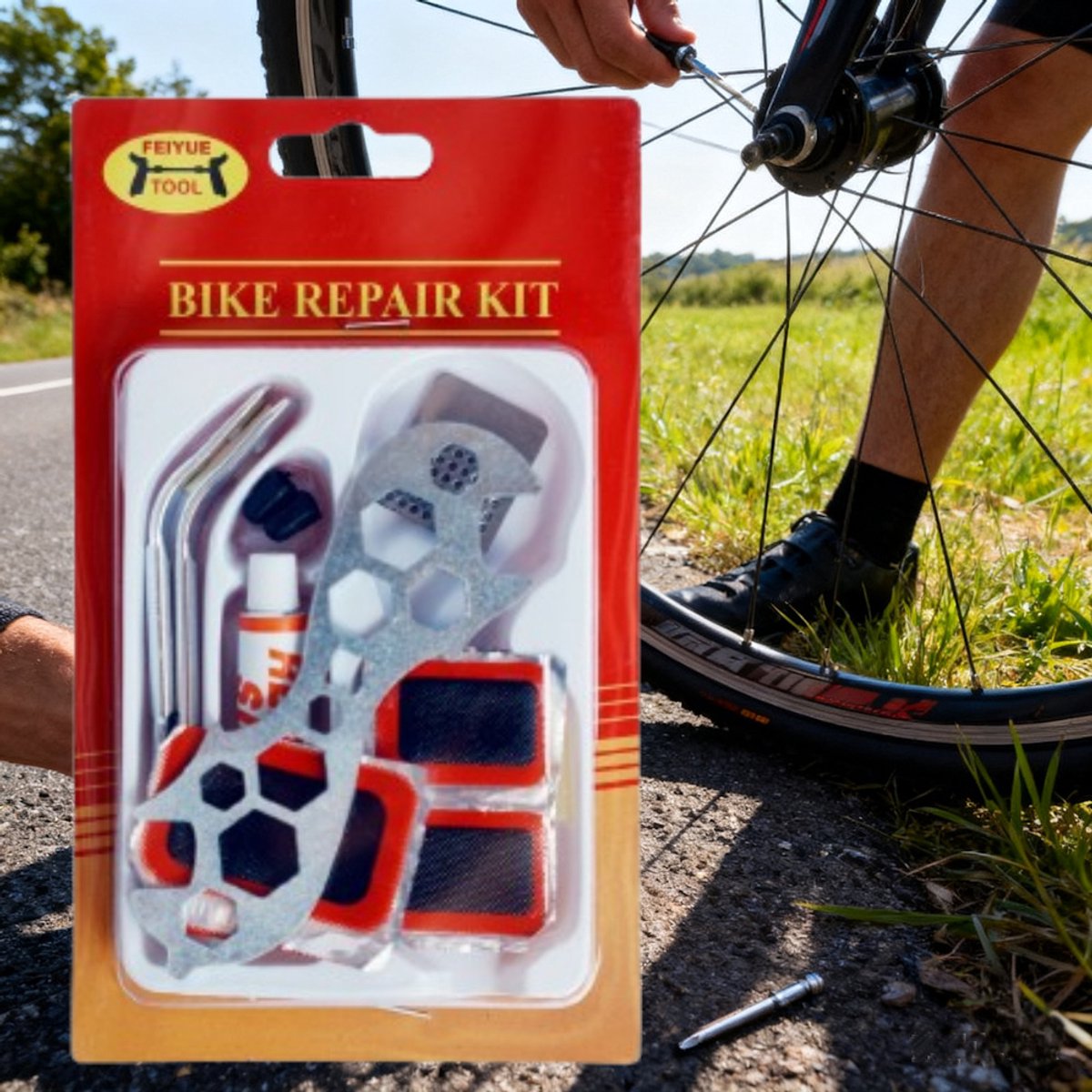 Decopatent - Fiets Reparatieset Pro 14-Delig - Fiets Bandenplakset voor Fiets, E-Bike, Fatbike , MTB, Elektrische fiets - Fietsband Reparatieset - Banden plakset - Lekke band - Bike Repair Set