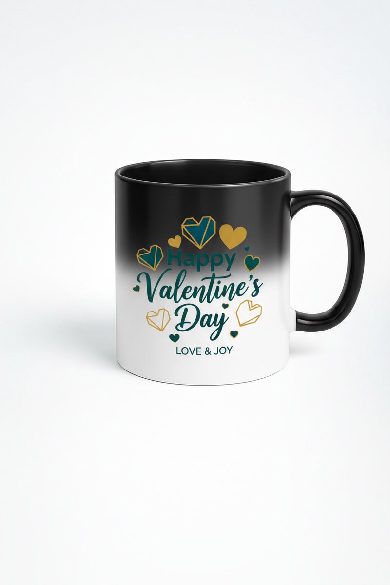 Valentijnsdag Magic Mok 'Happy Valentine's Day' - Warmtegevoelig Cadeau met Hartjes