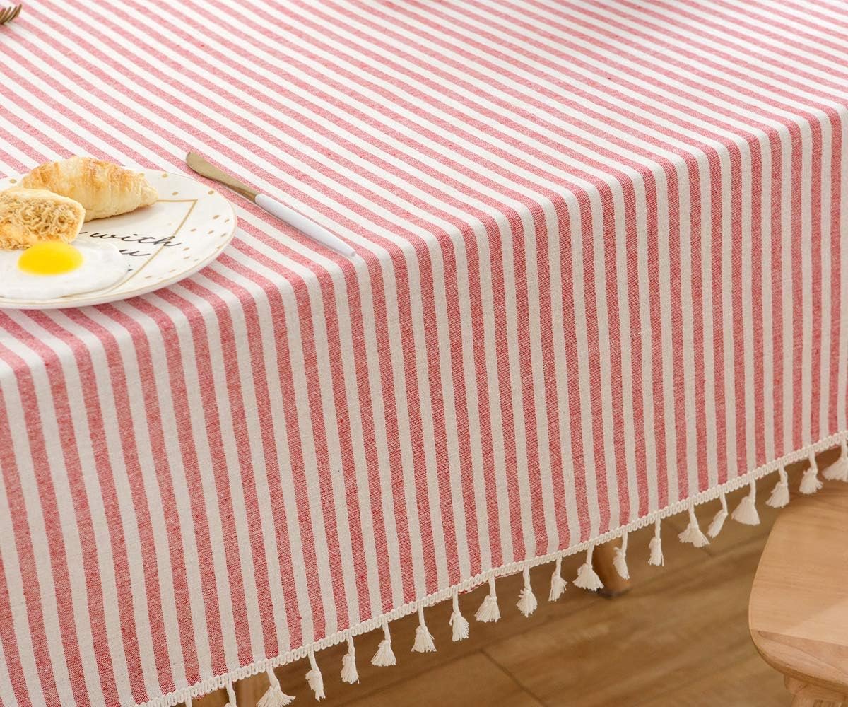 Wasbaar Tafelkleed Linnenlook Rood Boho Stijl - 140x300 cm voor Keuken, Tuin en Feest
