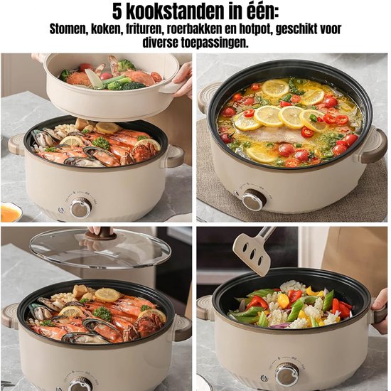 DnA® Hotpot - Hotpot Electrisch - Fonduepan - Soepketel - Lichtbruin - Wit - ‎30cm x 30cm x 21cm — afbeelding 3