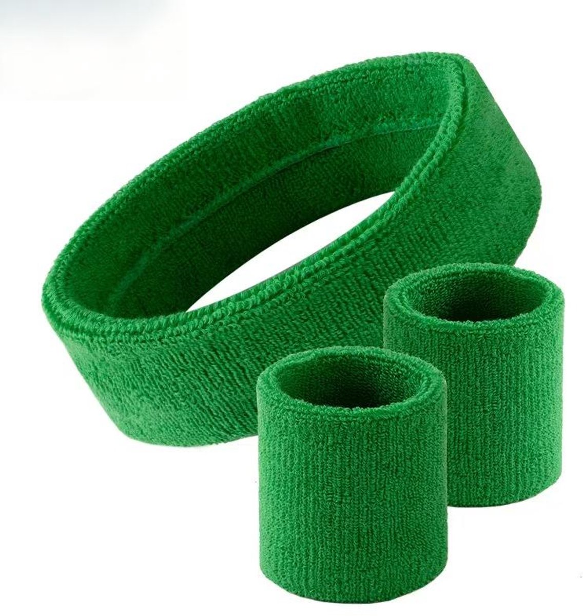 Zweetbandjes set - 3-delig - Sweatbands - Sportbandjes - 1x Hoofdband 2x polsbandjes - Headband - Wristbands - Badstof - Groen - Jonyx