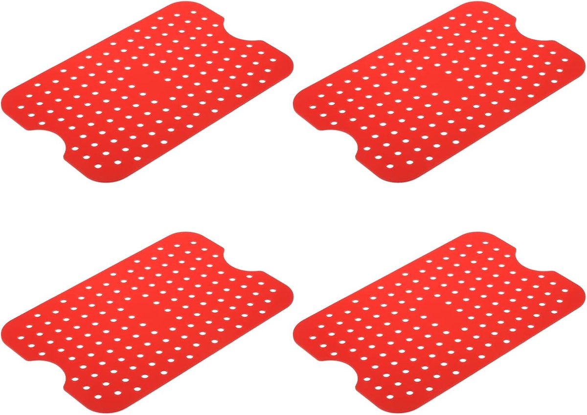 4 Stuks Siliconen Air Fryer Liners 5x8 Inch - Non-Stick - Rood - Voor Dubbele Mand Airfryer