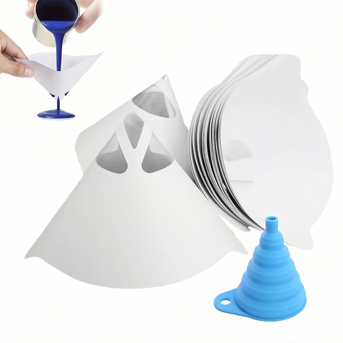 200 stuks lakzeefjes voor autoverf, nylon en conisch papierfilter