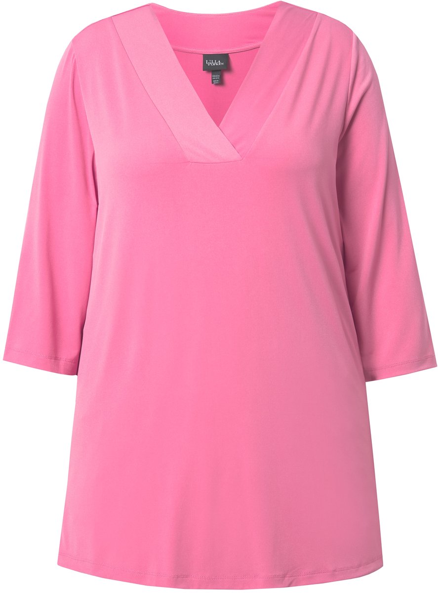Ulla Popken - Dames - Longshirt A-lijn V-hals 3/4-mouwen - Lichte bes - Maat 50+
