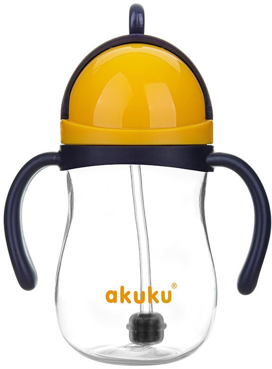 AKUKU - Baby- en peuterdrinkbeker - magische fles 280 ml geel met siliconen rietje - peuterfles - rietjesfles - lekvrije fles - vaatwasmachinebestendig - drinkbeker