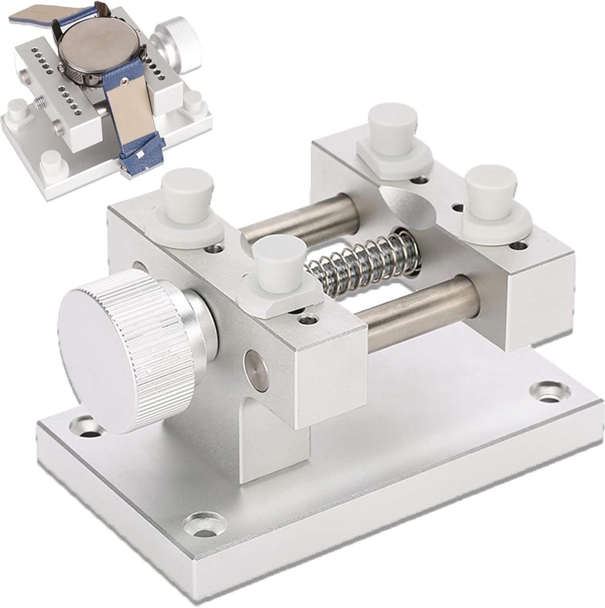Allecto- Horlogeband verwijderingsapparaat - Metalen - Verstelbare - Wit - Basisbeweging - Reparatie - Geschikt voor - Zilver - Horlogeband verwijderaar, metalen verstelbare horlogekast houder, basisbeweging reparatie tool (wit)