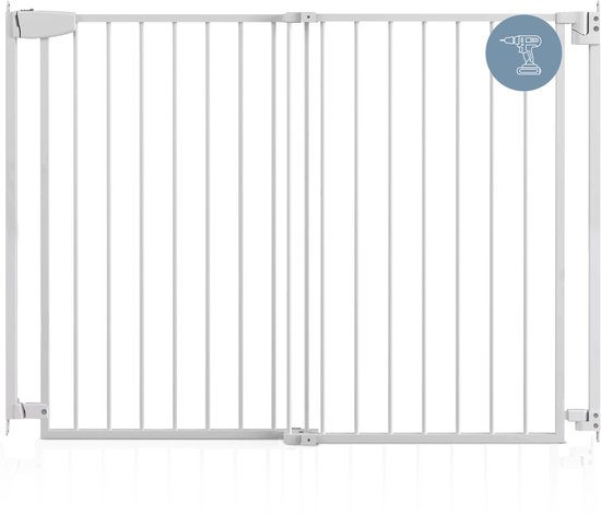 ADSafety Schroefhekje Boren - 72 t/m 107 cm - Uitschuifbaar Traphekje - Veiligheidshekje - Kinderhekje - Hondenhek - Wit