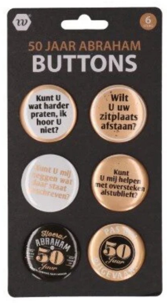 Button Abraham 50 - Verjaardag 50 - 6 stuks