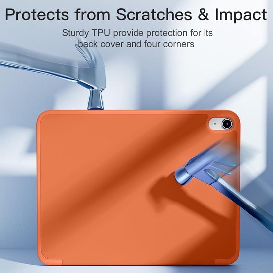 Casemania Stylus en Hoes Geschikt voor Apple iPad 2025 (A16) - Oranje - Universeel Stylus Pen - Smart Cover met Pencil Slot Uitsparing — afbeelding 5