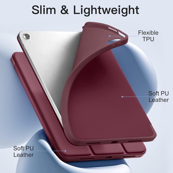 Casemania Stylus en Hoes Geschikt voor Apple iPad 2025 (A16) - Bordeaux Rood - Universeel Stylus Pen - Smart Cover met Pencil Slot Uitsparing van Merkloos — afbeelding 3