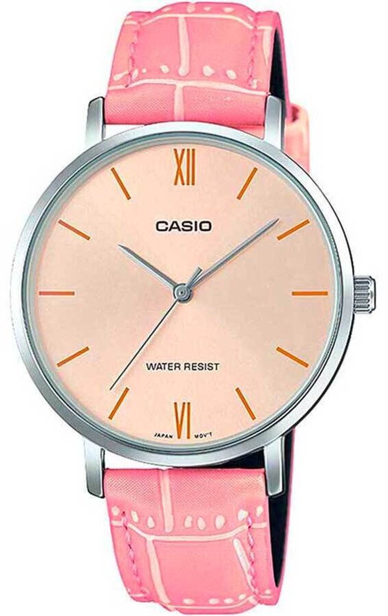Casio - LTP-VT01L-4B Serie - Elegant Damhorloge - Roze Wijzerplaat - Saffierglas - Leren Band