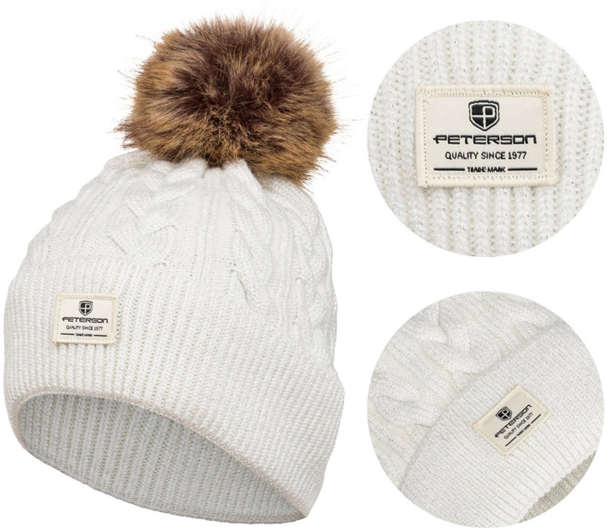 Peterson Serie - Winterhoed - Natuurlijke Pompon - Wit - Comfortabel
