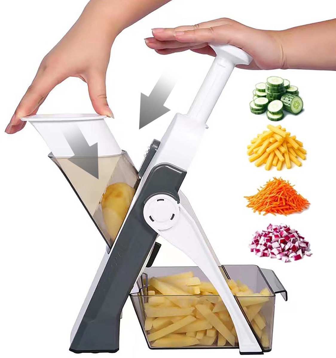 CHIWIN Patatsnijder Multifunctioneel met 3 Snijbladen - Handmatige Fritessnijder - Groentesnijder Mandoline - Keukensnijder - Groenten Rasp - Snelle, Uniforme Resultaten - RVS - Veilig & Eenvoudig Schoon te Maken