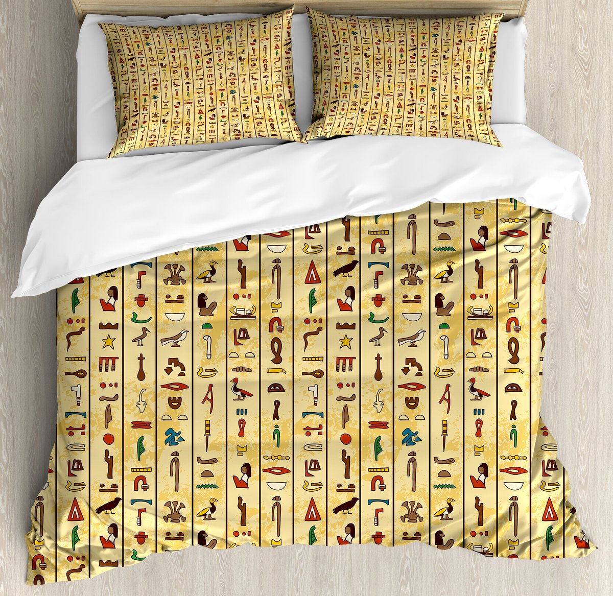 ABAKUHAUS Egyptisch dekbedovertrekset voor tweepersoonsbedden, kleurrijk papyrus, 230 x 220 cm