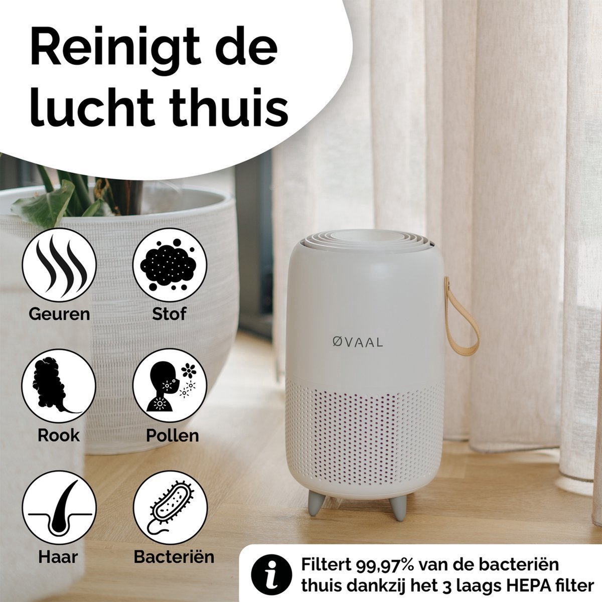 Øvaal Luchtreiniger 2 Stuks - Multi Pack 2 - Air Purifier - met vervangbaar HEPA13 Filter + koolstoffilter - 250 m³/u - Helpt tegen stof, huisstofmijt, hooikoorts en allergie - Slaapstand en Automatische Stand - Luchtkwaliteit Indicator — afbeelding 3