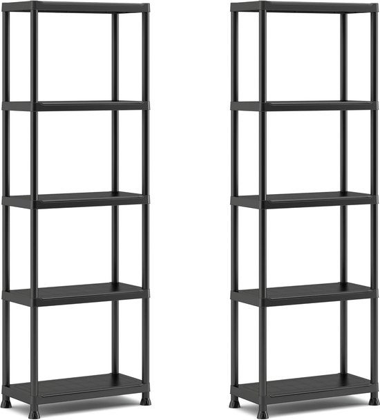Keter Stellingkast Plus 60/5 - set van 2 - Opbergrek met 5 planken - 60x30x174cm - Zwart