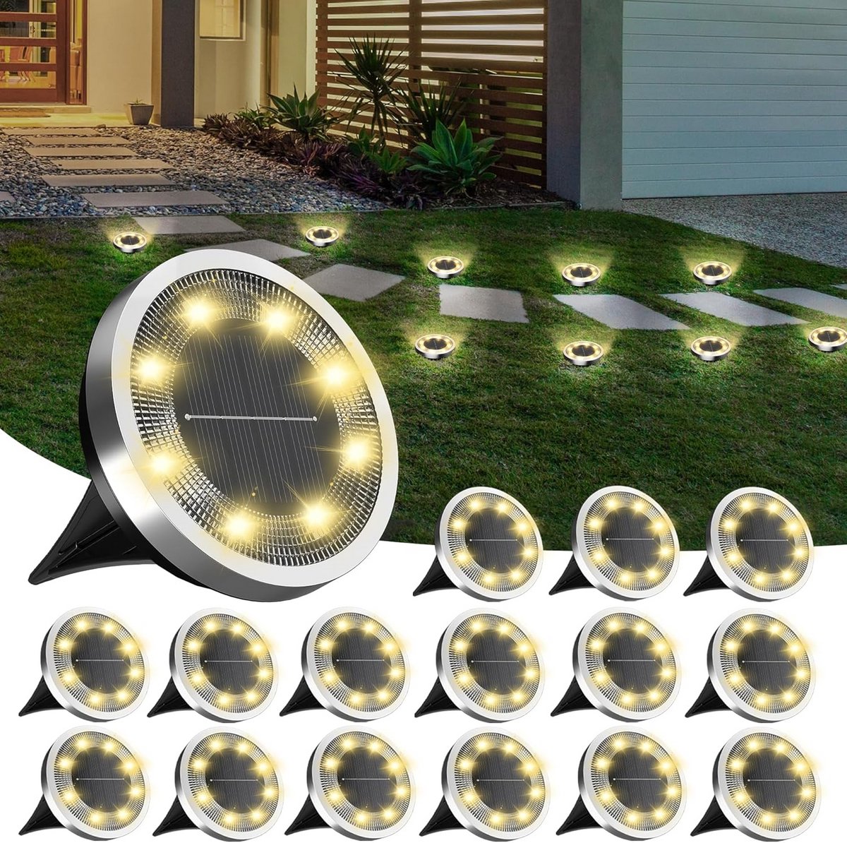 16 Stuks Waterdichte Vloer Inbouwspots voor Tuin en Oprit op Zonne-energie
