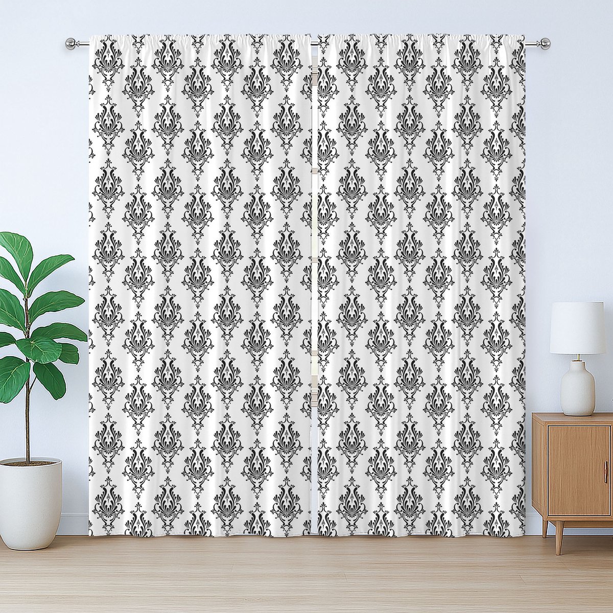 ABAKUHAUS Vintage Rustiek Gordijn, Barok Victoriaanse Stijl, Slaapkamergordijn met Plooiing, Lussen en Haken, 280 x 175 cm, Wit Zwart