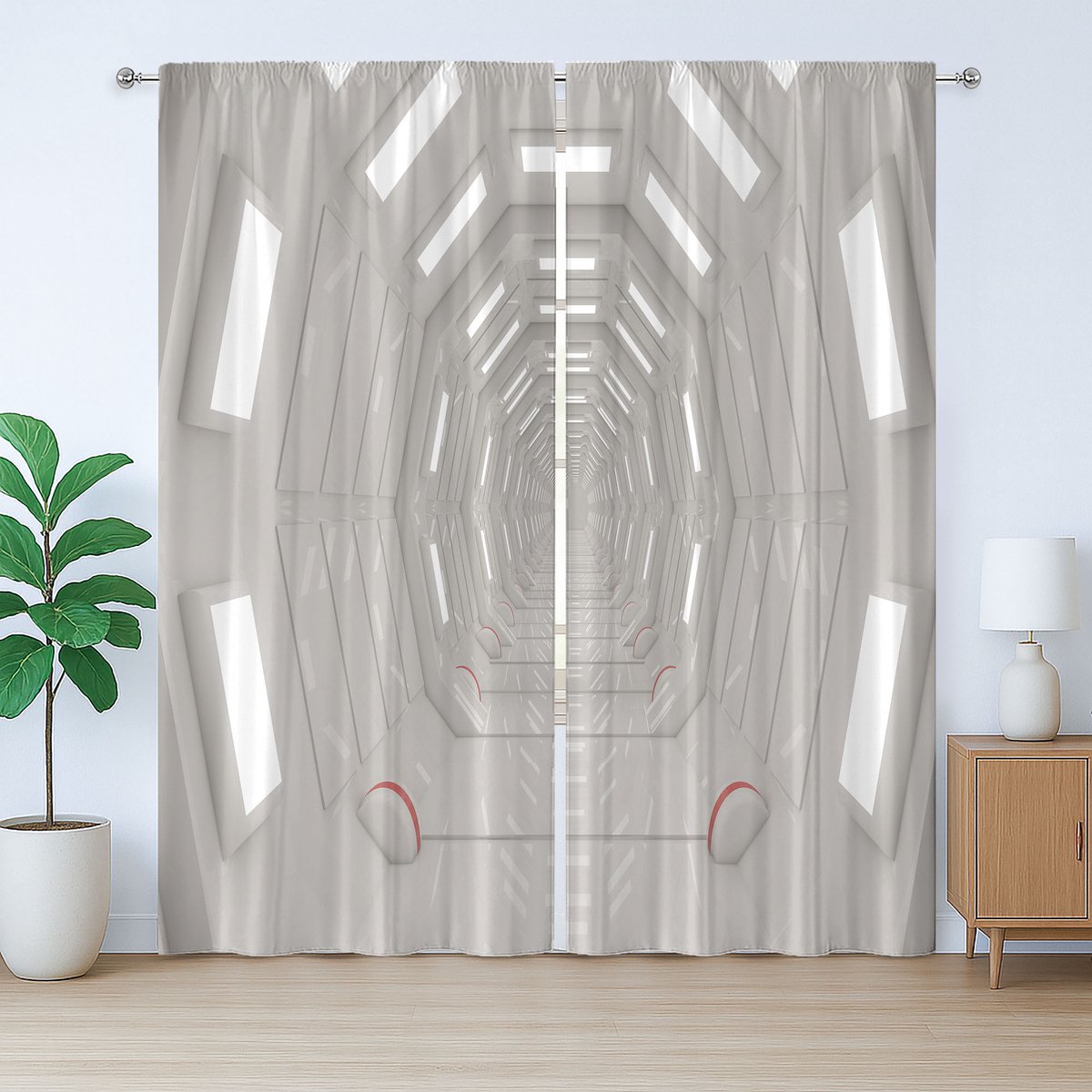 ABAKUHAUS Ruimtegordijn, Rustiek, Galaxy Astronaut, met Bandjes, Lussen en Haken voor de Woonkamer, 280 x 225 cm, Warm Taupe