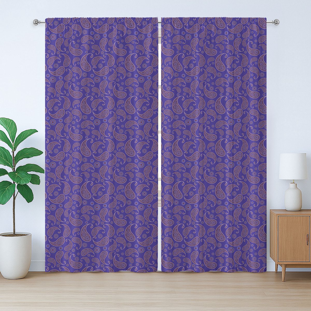 ABAKUHAUS Paisley Rustiek Gordijn, Oosterse Druppels Cultuur, met Bandjes voor de Woonkamer met Lussen en Haken, 280 x 175 cm, Blauw Violet Paars
