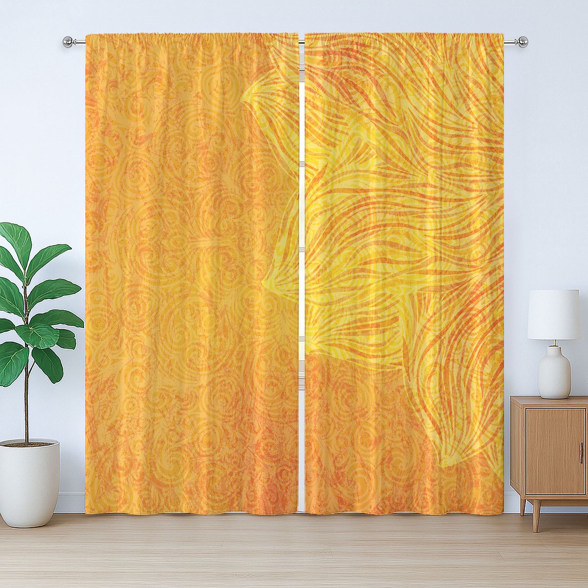 ABAKUHAUS Oranje Rustiek Gordijn, Oud Tibal Grunge Motief, Slaapkamergordijn met Plooiing, Lussen en Haken, 280 x 175 cm, Oranje