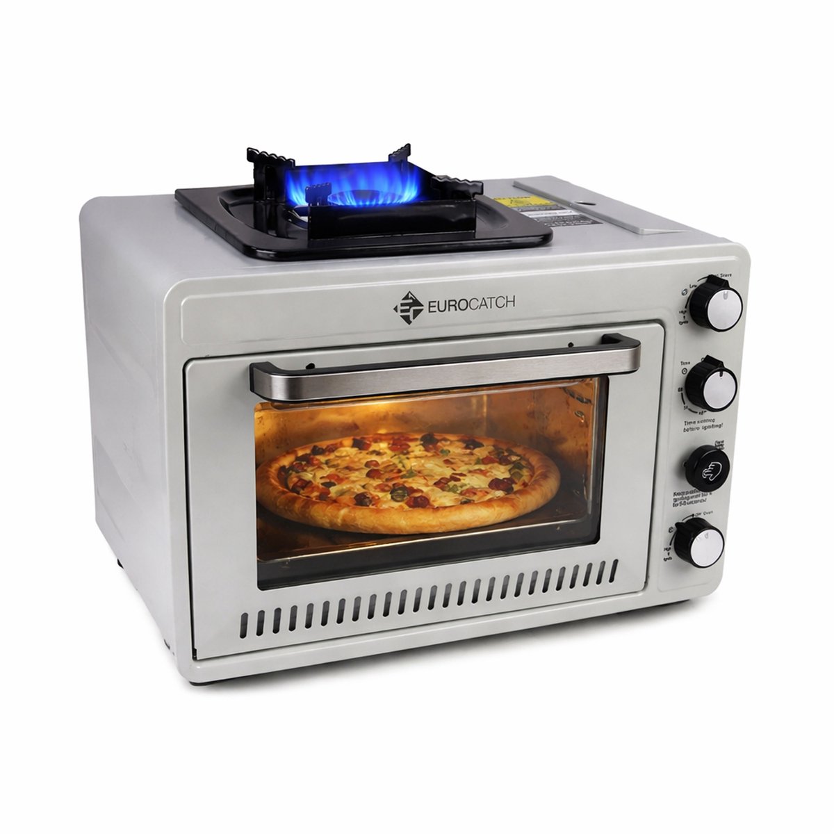 Eurocatch Draagbare Gasoven op 227 g Gasbusjes - Camping Oven met Brander - 25,2 Liter - 2,1 kW - Elektronische Ontsteking - Outdoor & Thuisgebruik