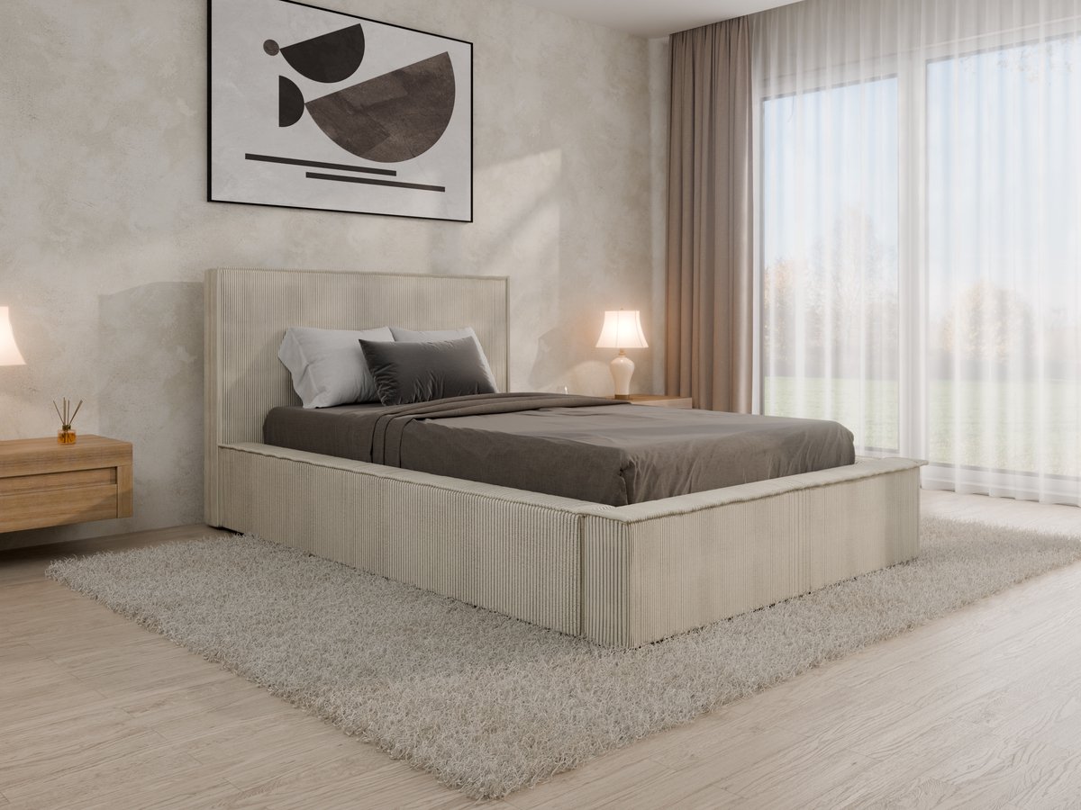 Boxspringbed 120x200cm- SANA - met Bonell-matras, hoogte 18 cm, tweezijdig - Beige