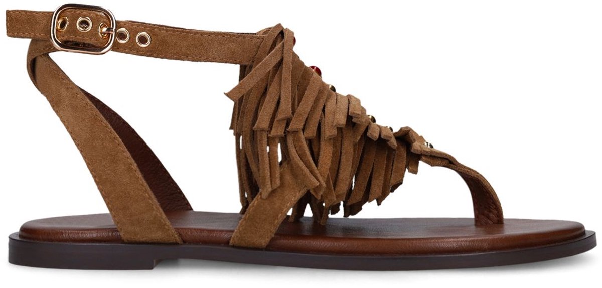 Manfield - Dames - Taupe suède slippers - Maat 41