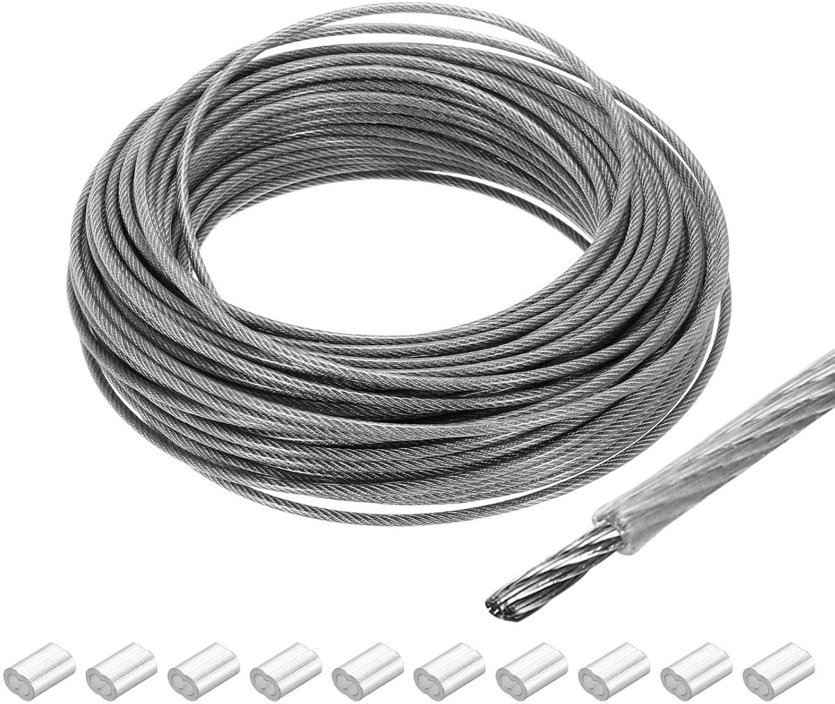 Roestvrijstalen Draadkabel 30m x 3mm PVC Gecoat met Aluminium Hulzen