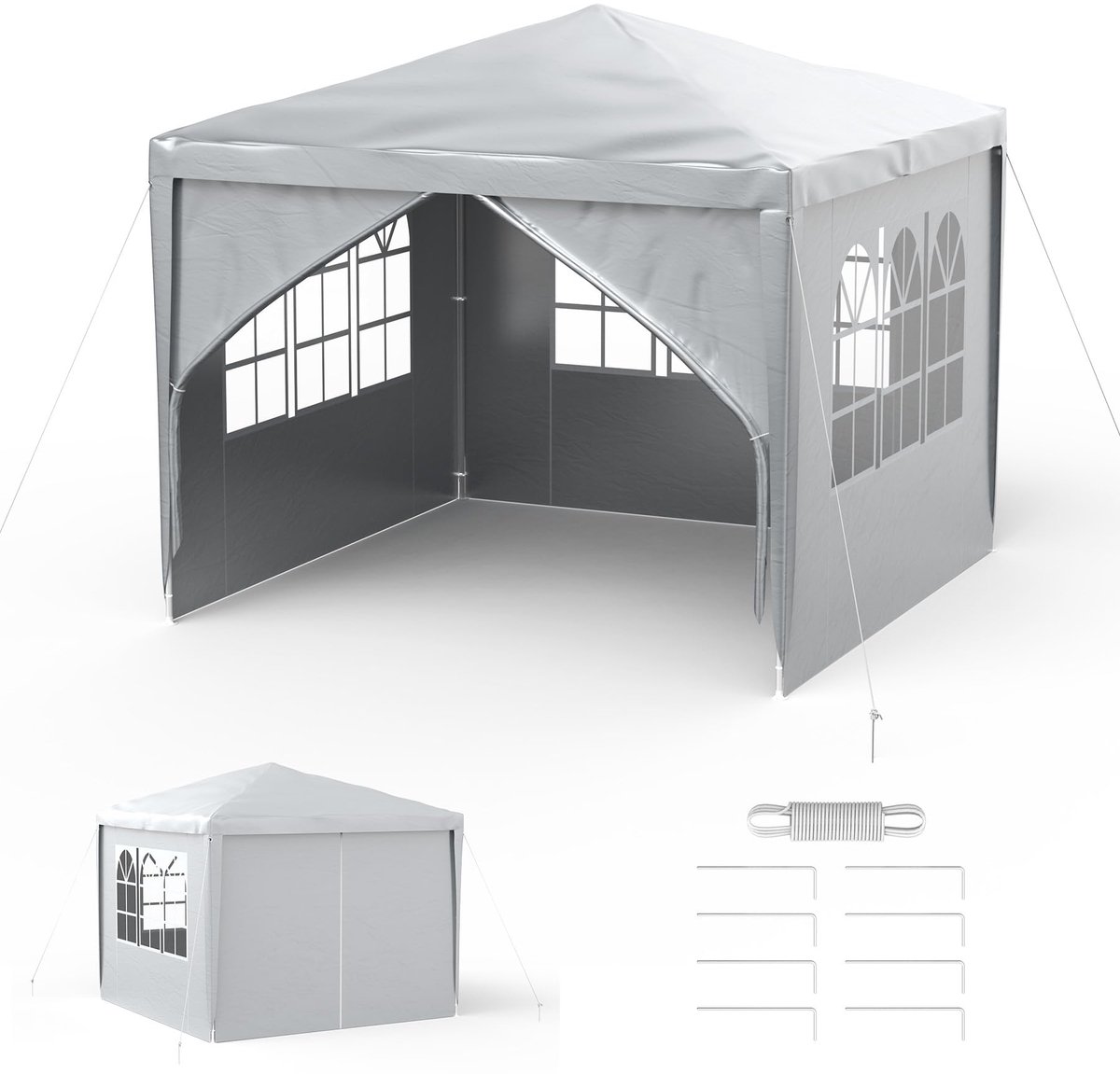 ACXIN Tuinpaviljoen – 3x3 m – 6 Zijwanden – Watersdicht Partytent – Stalen Constructie – Zonbescherming – Grijs