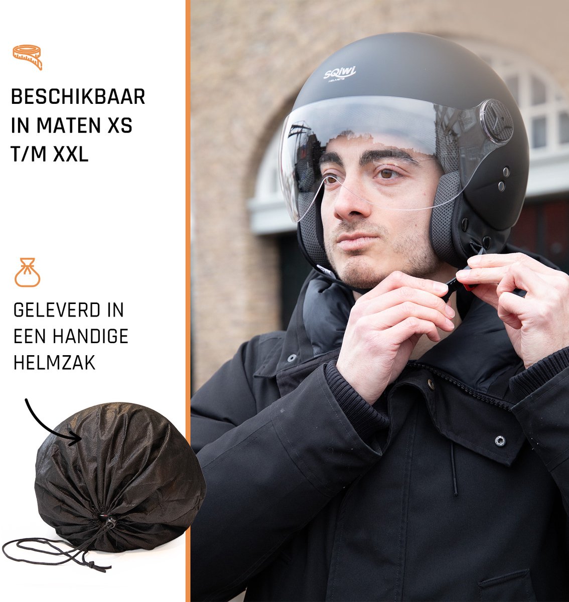 SQIWI Urban Scooterhelm - M - Fashion Jethelm met Vizier - Motorhelm - Geschikt voor Vespa, Scooter, Brommer, Motor en Snorfiets - Mat Zwart – foto 4