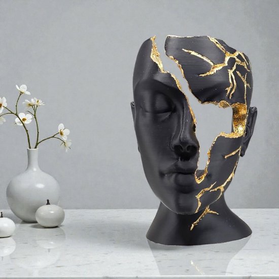 Luxury Layerzz - Broken Face - kunst - sculpture - duurzaam - 3dprint - handgemaakt - goud