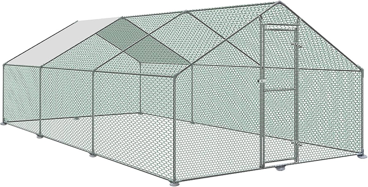 ACXIN Kippenhok met Ren - 3x6x2m - Verzinkt Frame - PVC Net - PE Dak