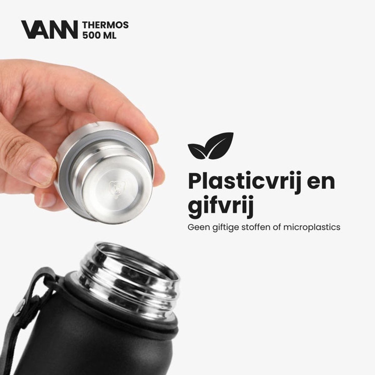 VANN® Kleine Thermoskan 500 ML – 3-Wandige RVS Thermosfles voor Koffie & Thee – 2-in-1 Dop als Beker – 100% Plasticvrij – Zwart – VANN Ritual Thermos® — cadeau in Koken & Dineren - foto 7