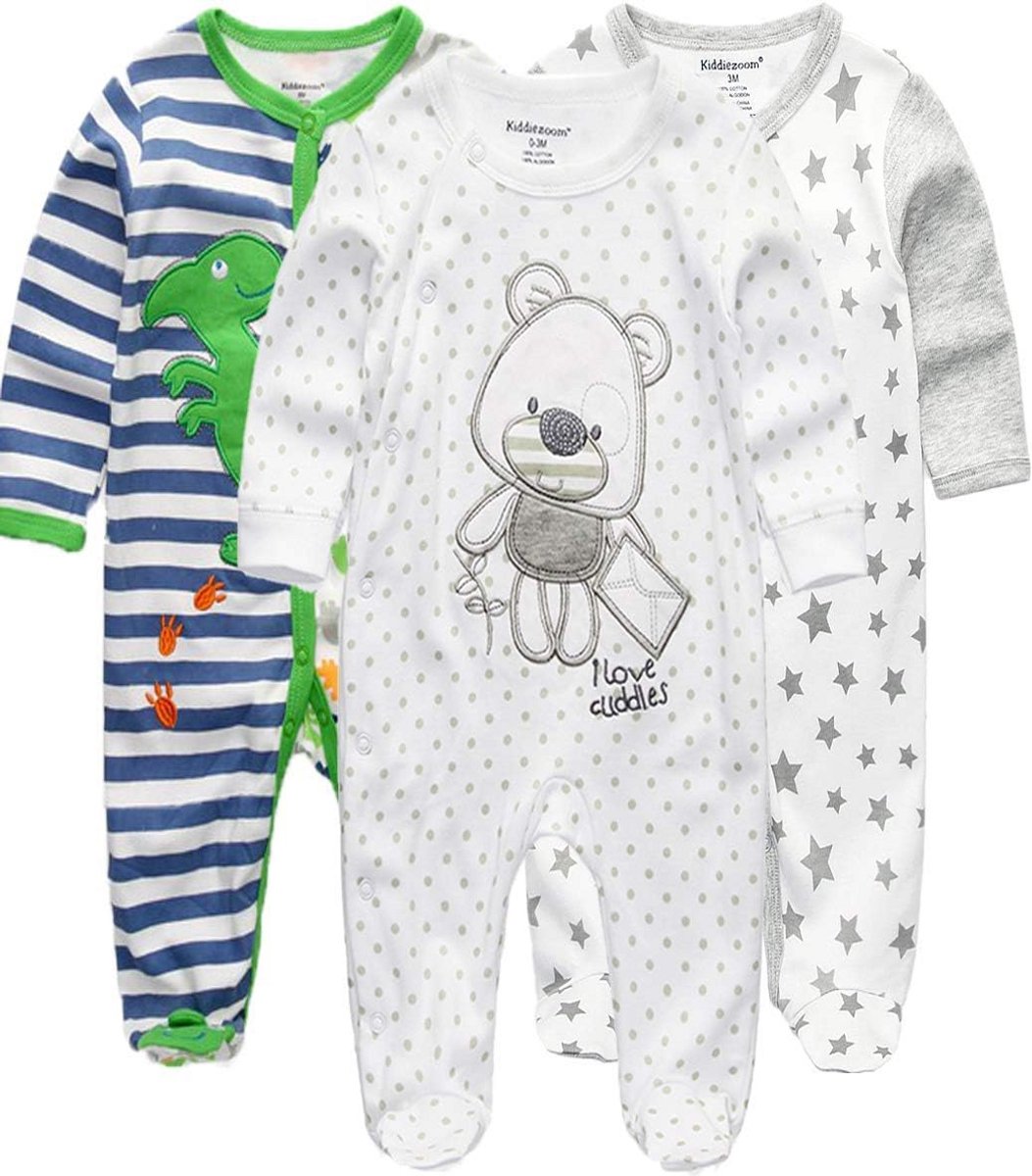Baby Jongens Romper Maat Voet Katoen Pyjama Lange Mouw Snug Fit Slaappak