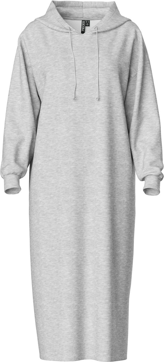 Pieces Hoodie Midi Dress - Loungewear Dress - Katoenen dik extra lang nachthemd - Lichtgrijs /
