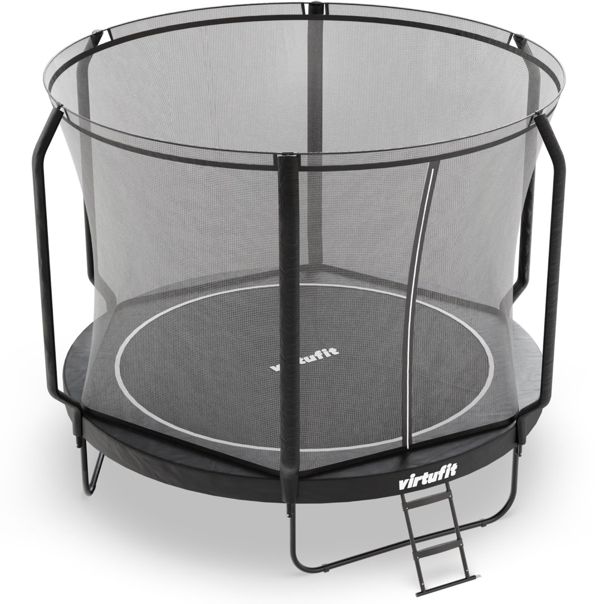 VirtuFit Premium Trampoline met Veiligheidsnet - Ø 305 cm Diameter - Incl. Beschermrand - Extra Veilig - Gratis trap - Water- en UV-bestendig - Max. 150 kg - Voor Kinderen en Volwassenen - Zwart — afbeelding 17
